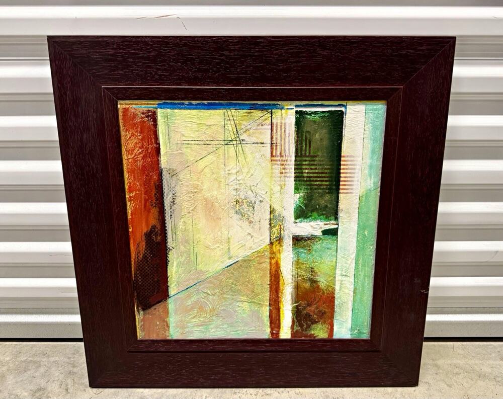 Framed Abstract Mixed Media Wall Art w/ Dark Espresso Wood Frame (25" x 25")